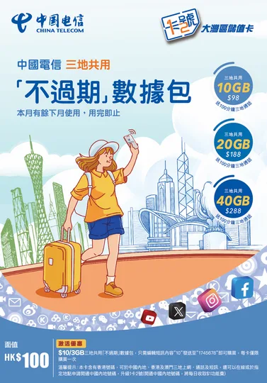 China Telecom - Non-expiring data 4G (10GB) Greater Bay Area prepaid card [Used in Mainland China, Macau, and Hong Kong] 1