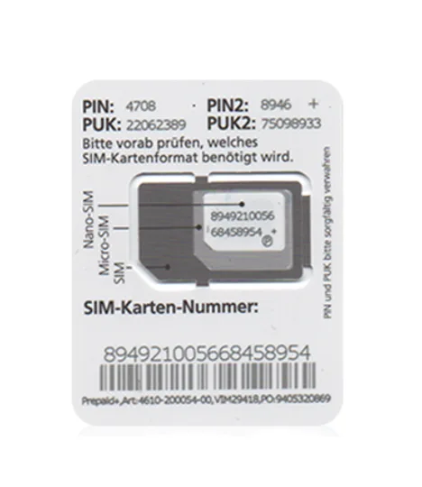 German Ortel Mobile SIM card, native registration card 1
