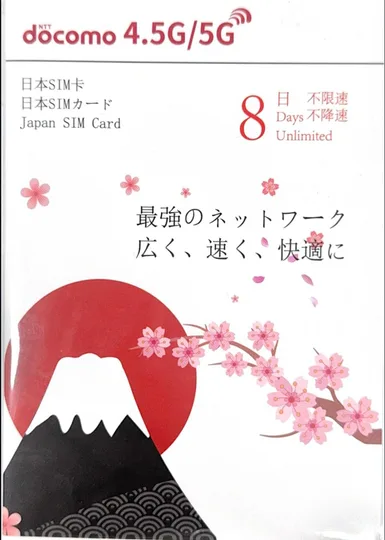 NTT docomo - Japan [8-day] Japan 4.5/5G Ultra-High Speed ​​Unlimited Data SIM Card, Japan Internet SIM Card, Japan Phone SIM Card (Kagoshima, Hokkaido, Nagoya, Fukuoka, etc.) 1